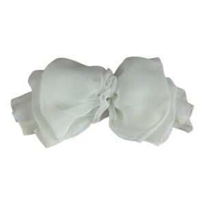 VTG Elegant White Hair Bow Ruffled Solid Chiffon Barrette